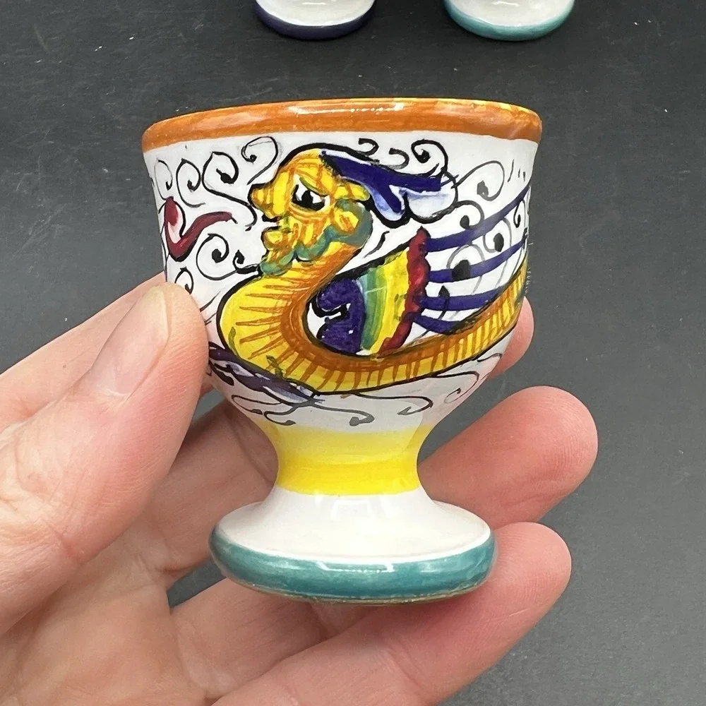 Raffaellesco Hand Painted Egg Cups Italy Deruta Dipinto A Nano Ceramic Set of 3